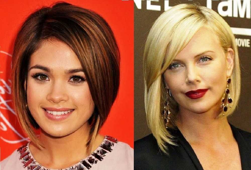 Trendy bob haircut for round face shape with angled layers